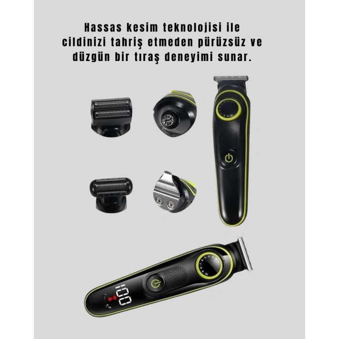 BFS LED Ekranlı Şarjlı Saç ve Sakal Kesme Makinesi Erkek Bakım Cihazı Çok Başlıklı Set