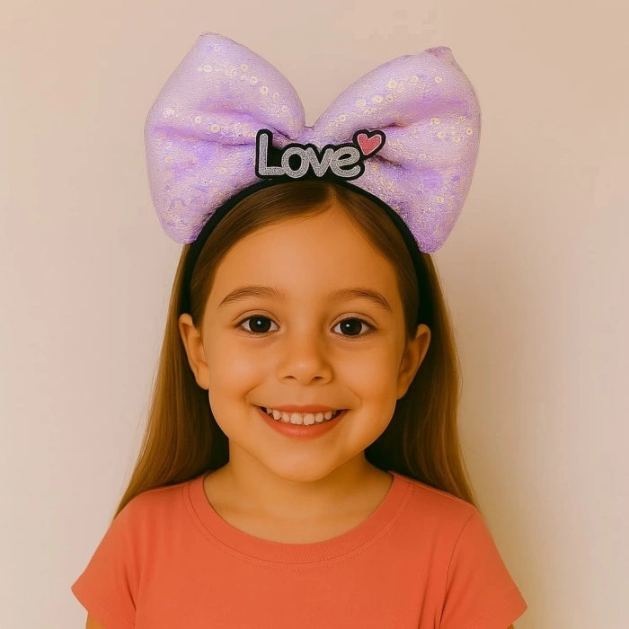 BFS Led Işıklı Love Yazılı Mor Fiyonk Taç – Kız Çocuk Parti Tacı