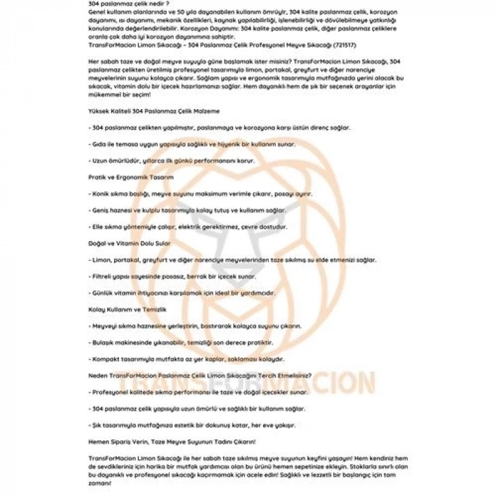 BFS Limon Sıkacağı 304 Paslanmaz Çelik Meyve Sıkacağı  Profesyonel