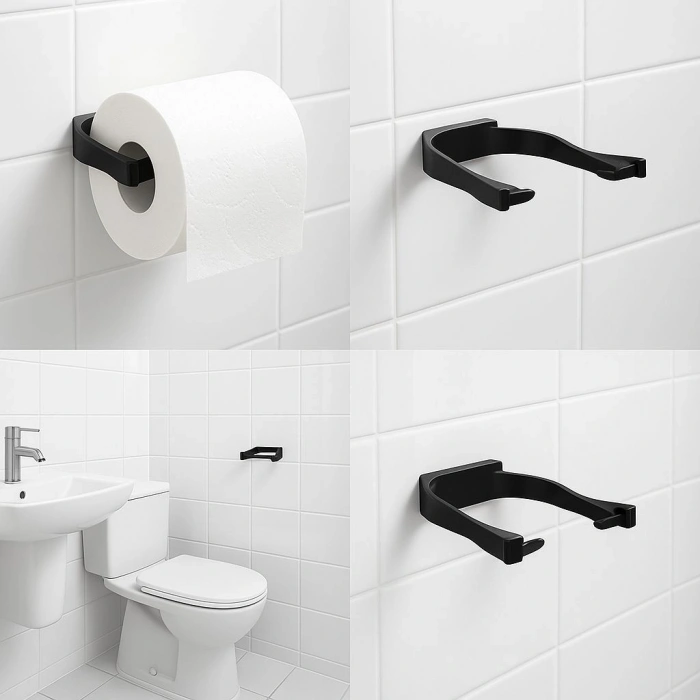 Mey İthalat® Modern Siyah Tuvalet Kağıtlığı Duvar Tipi Minimal Tasarım Peçetelik