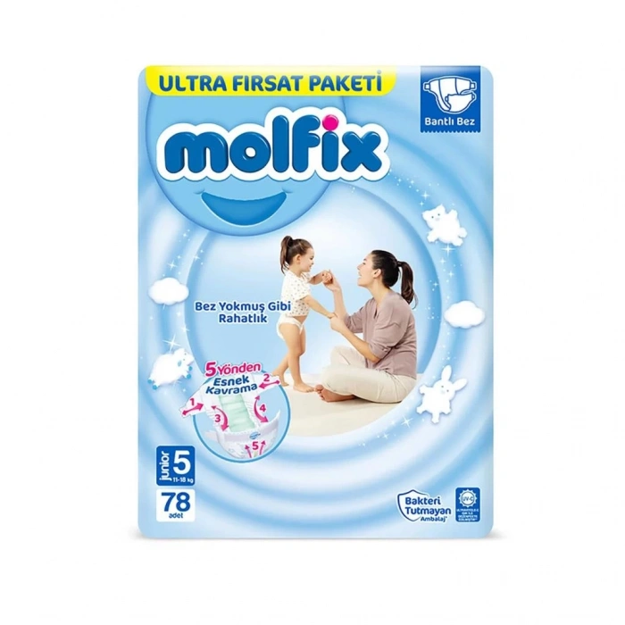 BFS   Molfix Bebek Bezi Ultra Fırsat Paketi 5 Beden 11-18 Kg 78 Adet