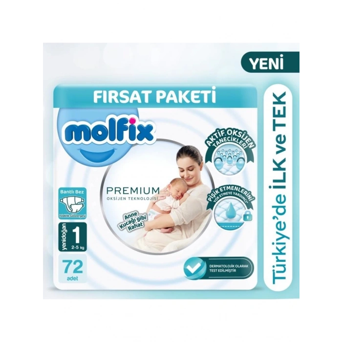 BFS   Molfix Premium Bebek Bezi Fırsat Paketi 1 Beden 2-5 Kg 72 Adet
