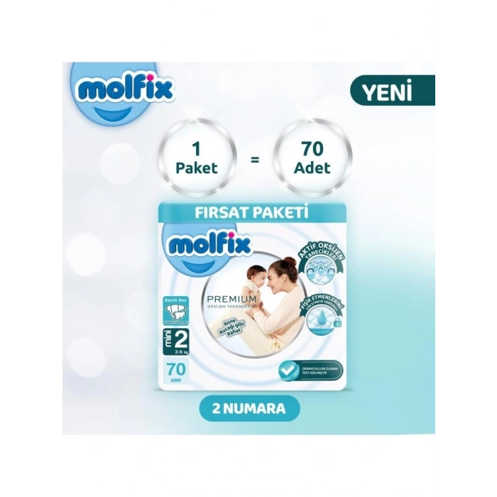 BFS   Molfix Premium Bebek Bezi Fırsat Paketi 2 Beden 3-6 Kg 70 Adet