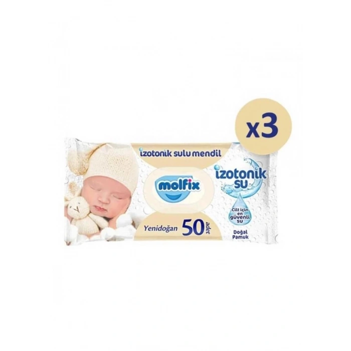 BFS   Molfix Yenidoğan İzotonik Sulu Doğal Pamuk Islak Havlu Mendil 3Lü 150 Yaprak