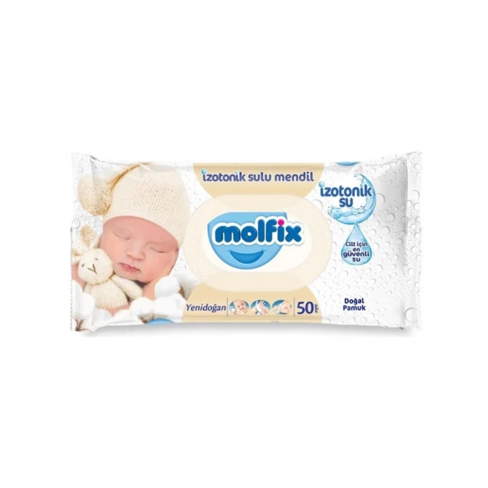 BFS   Molfix Yenidoğan İzotonik Sulu Doğal Pamuk Islak Havlu Mendil 3Lü 150 Yaprak