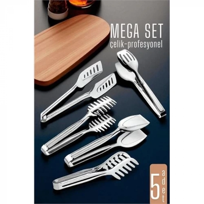 BFS  Mutfak Maşa Seti - Makarna Pasta Salata Çok Amaçlı Maşa 5 li SET 304 Paslanmaz Çelik