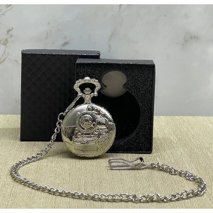 BFS Özel Kutulu Tren Temalı Gümüş Köstekli Saat Alk4657