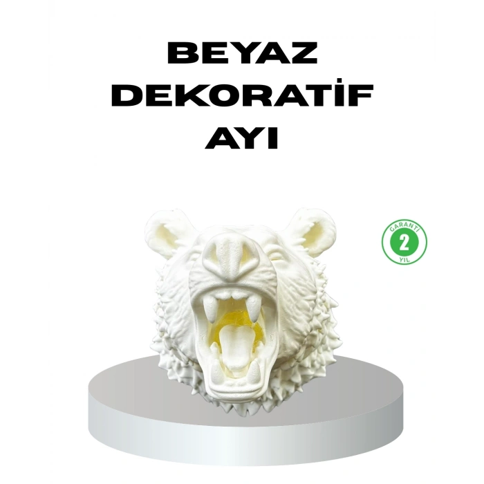 BFS Özel Tasarım Beyaz Ayı Duvar Aksesuarı 3D Dekoratif Heykel 25x19 cm