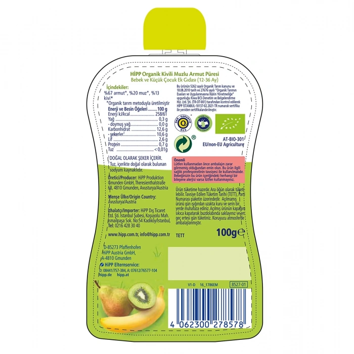 BFS    p Organik Kivili Muzlu Armut Püresi 100 Gr