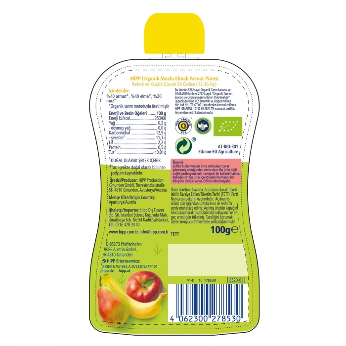 BFS    p Organik Muzlu Elmalı Armutlu Meyve Püresi 100 Gr