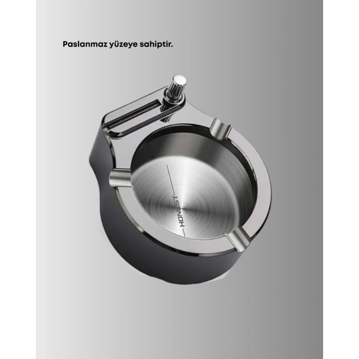 Mey İthalat® Paslanmaz Çakmaklı Küllük Modern Masa Üstü Aksesuar