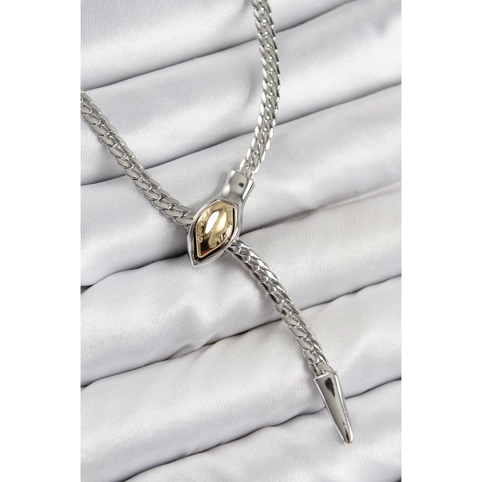 BFS Pirinç Asansörlü Yılan Model Gümüş Renk Kadın Kolye