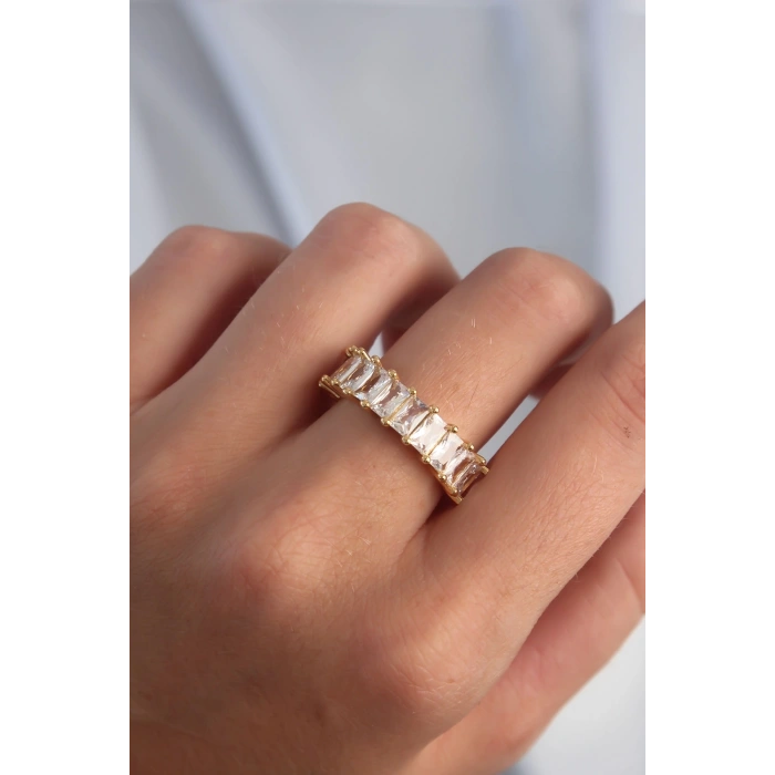 BFS Pirinç Ayarlamalı Gold Renk Baget Taşlı Su Yolu Yüzük