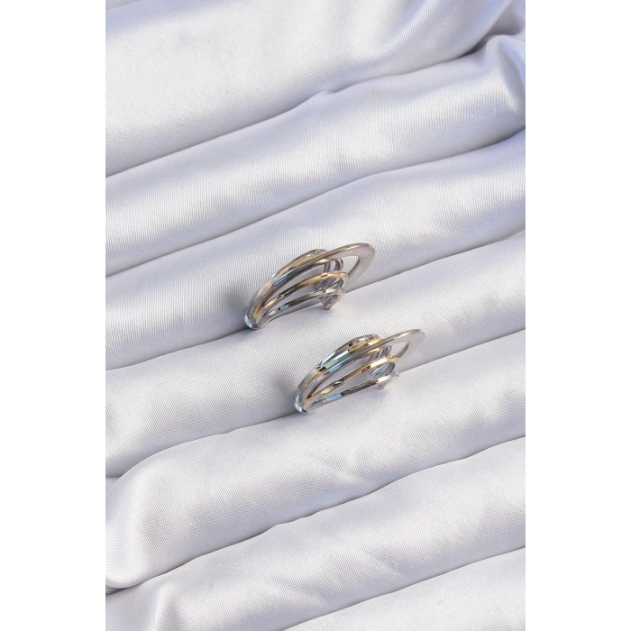 BFS Pirinç Gold Gümüş Renkli Düz Plaka Halka Küpe