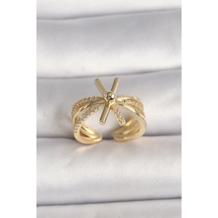 BFS Pirinç Gold Renk Ayarlanabilir Ziron Taşlı Kadın Yüzük