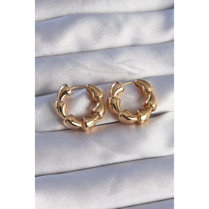 BFS Pirinç Gold Renk Damla Kıvrım Tasarımlı Halka Küpe