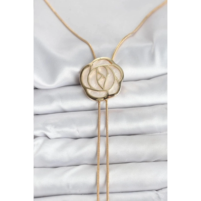 BFS Pirinç Gold Renk Gül Model Asansörlü Kadın Kolye