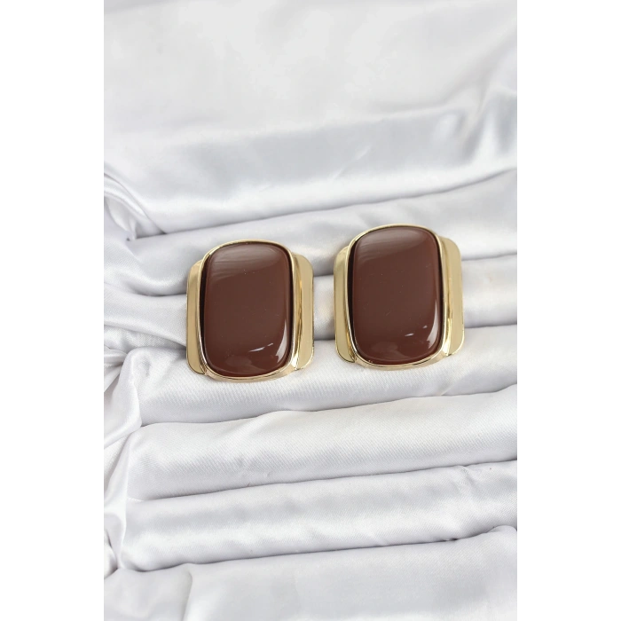 BFS Pirinç Gold Renk Kahverengi Plaka Vintage Kadın Küpe