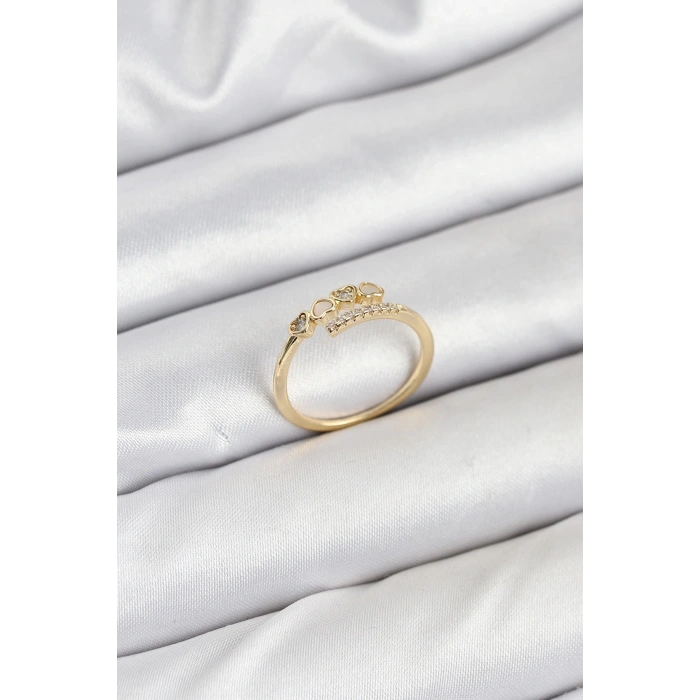 BFS Pirinç Gold Renk Kalpli Detaylı Zirkon Taşlı Kadın Yüzük