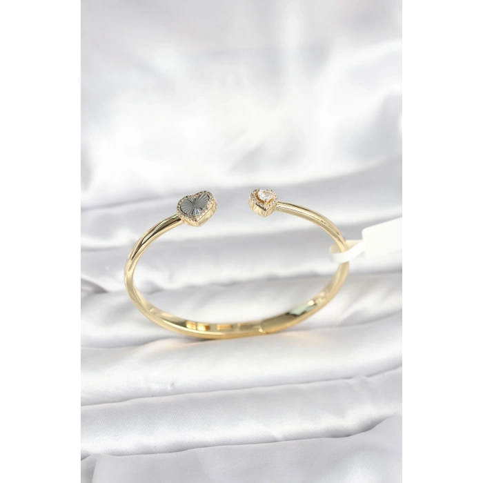 BFS Pirinç Gold Renk Kalpli Model Kadın Kelepçe Bileklik