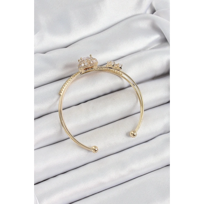 BFS Pirinç Gold Renk Kalpli Zirkon Taşlı Kadın Bileklik