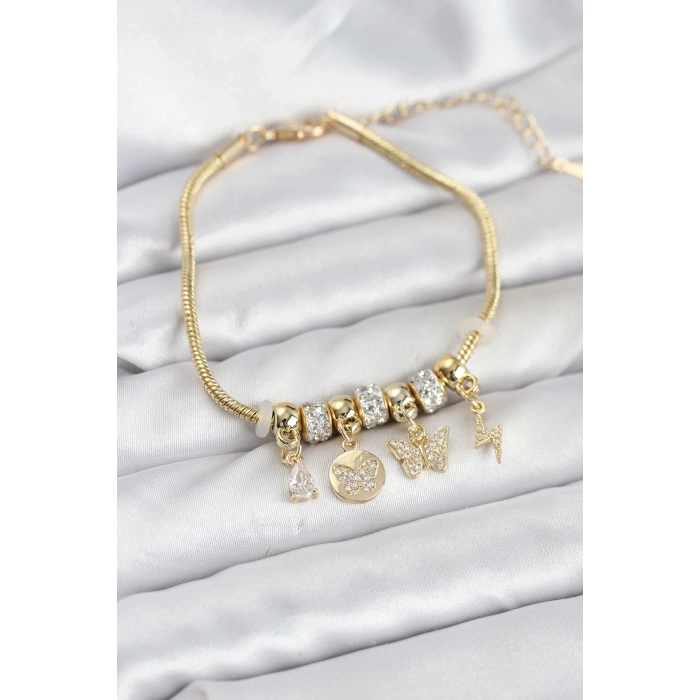 BFS Pirinç Gold Renk Kelebek Charmlı Kadın Bileklik