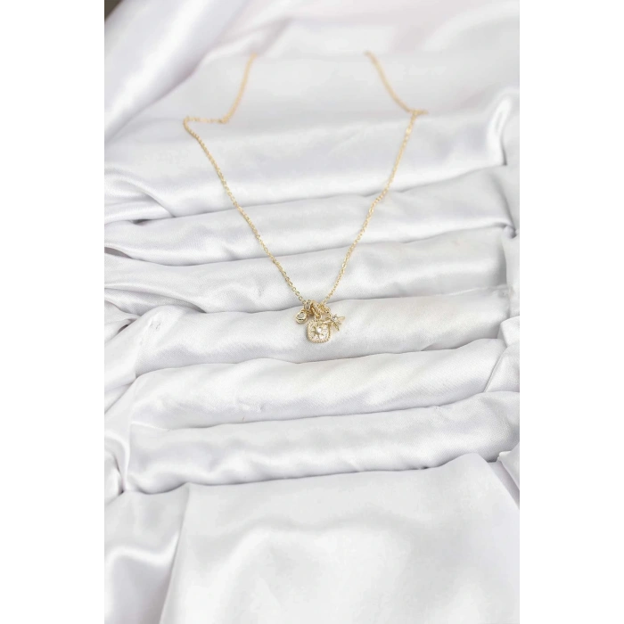 BFS Pirinç Gold Renk Minimal Charmlı Kadın Kolye