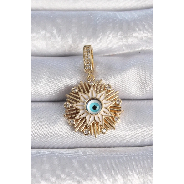 BFS Pirinç Gold Renk Nazar Boncuklu Saçaklı Yıldız Figür Ajda Charm