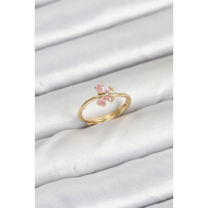 BFS Pirinç Gold Renk Pembe Kelebek Kadın Yüzük