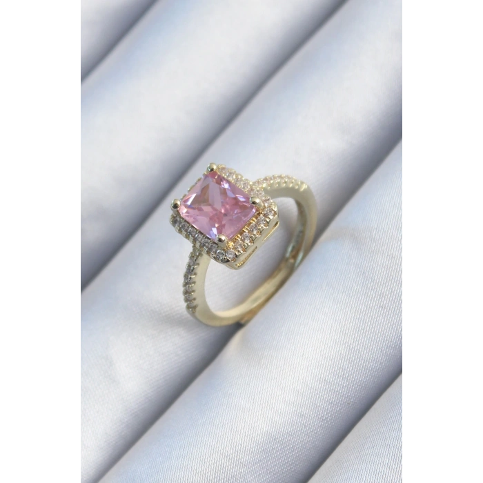 BFS Pirinç Gold Renk Pembe Zirkon Taşlı Kadın Yüzük