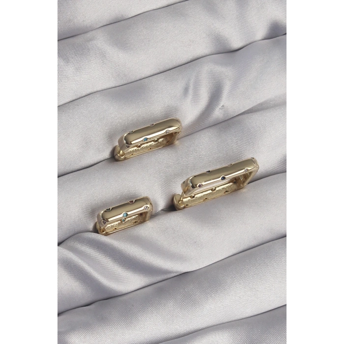 BFS Pirinç Gold Renk Renkli Zirkon Taşlı Kare Model Küpe Seti