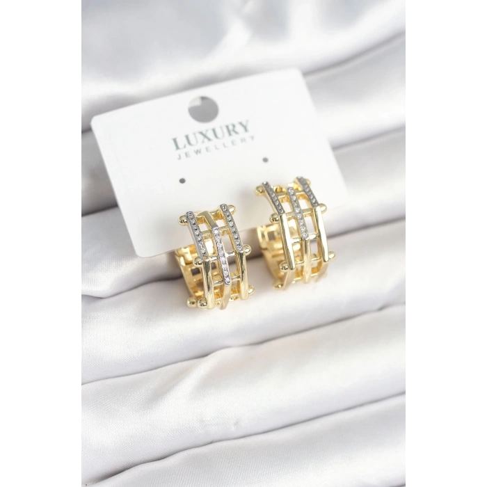 BFS Pirinç Gold Renk Taşlı Halka Kadın Küpe