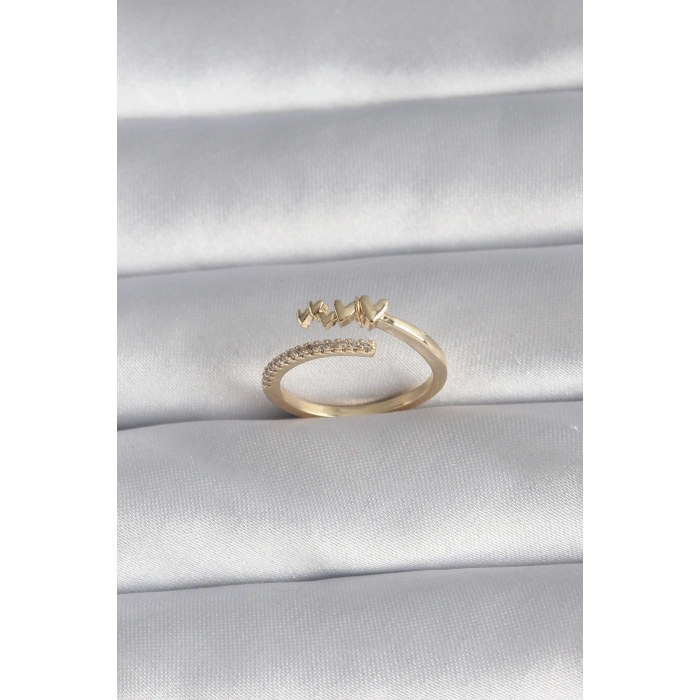 BFS Pirinç Gold Renk Zirkon Taş Detay Kalp Model Kadın Yüzük