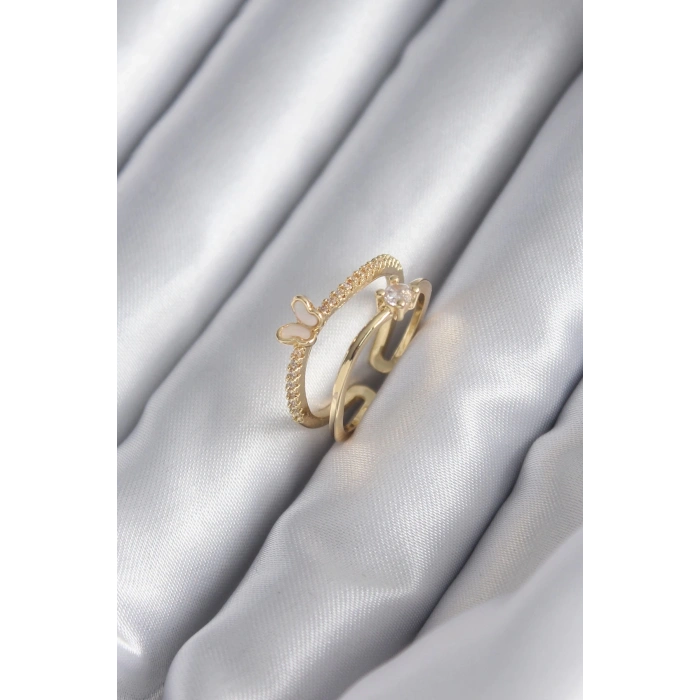 BFS Pirinç Gold Renk Zirkon Taş Detay Kelebek Model Kadın Yüzük
