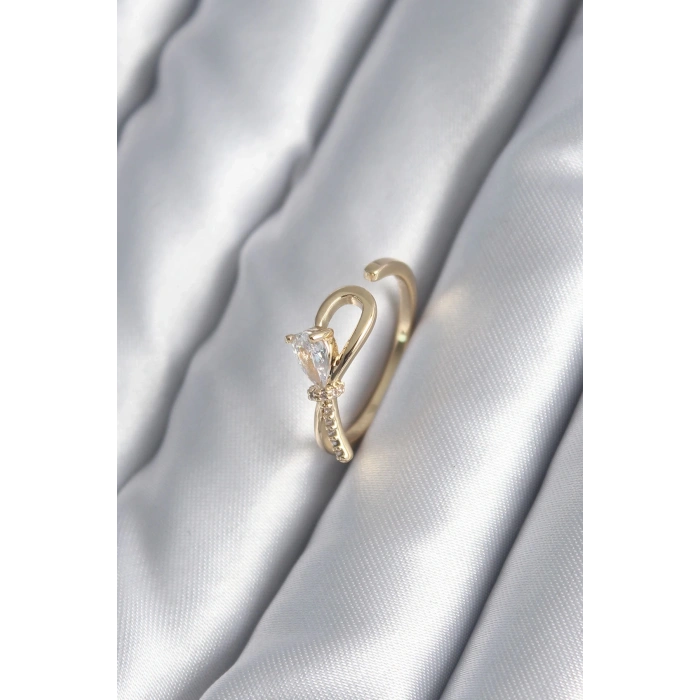 BFS Pirinç Gold Renk Zirkon Taş Detay Kurdele Model Kadın Yüzük