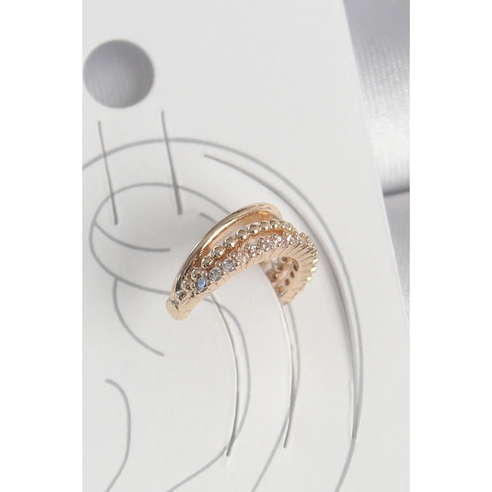 BFS Pirinç Gold Renk Zirkon Taşlı 3Lü Sıralı Model Kadın Kıkırdak Küpe