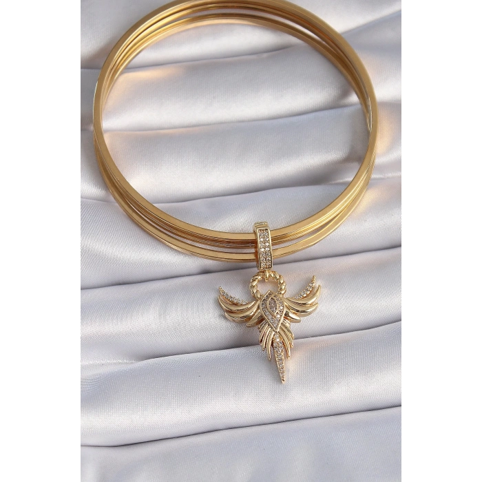 BFS Pirinç Gold Renk Zirkon Taşlı Anka Kuşu Model Ajda Charm