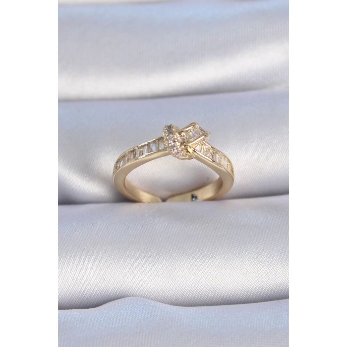 BFS Pirinç Gold Renk Zirkon Taşlı Düğüm Model Kadın Yüzük