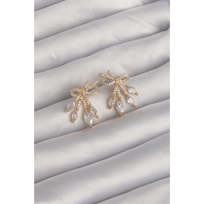 BFS Pirinç Gold Renk Zirkon Taşlı Fiyonk Küpe