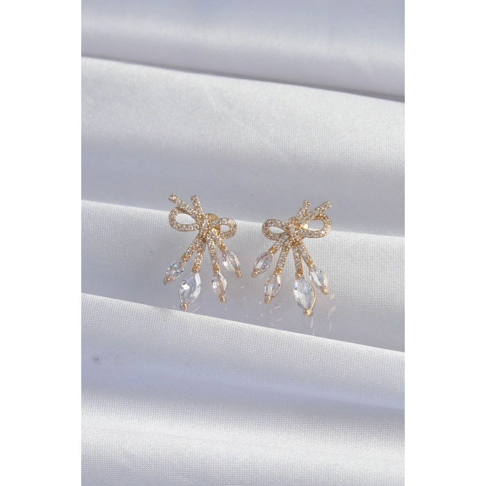 BFS Pirinç Gold Renk Zirkon Taşlı Fiyonk Küpe