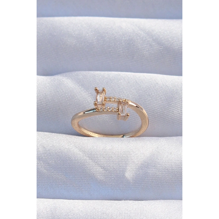 BFS Pirinç Gold Renk Zirkon Taşlı Geometrik Ayarlanabilir Yüzük