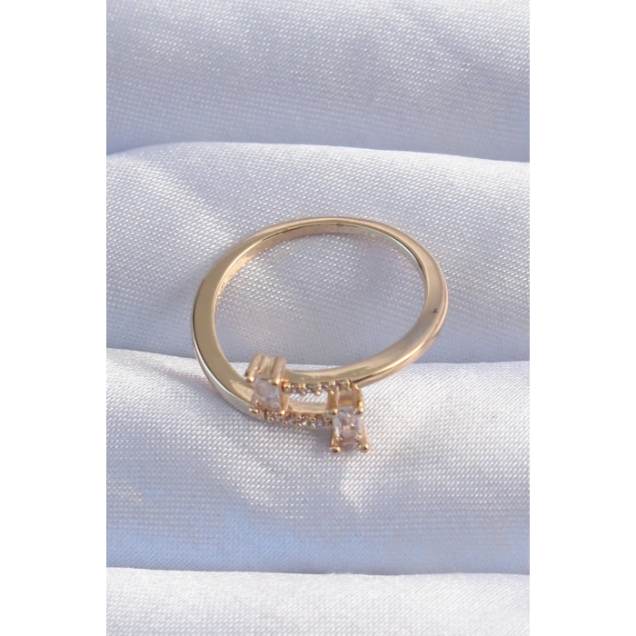 BFS Pirinç Gold Renk Zirkon Taşlı Geometrik Ayarlanabilir Yüzük