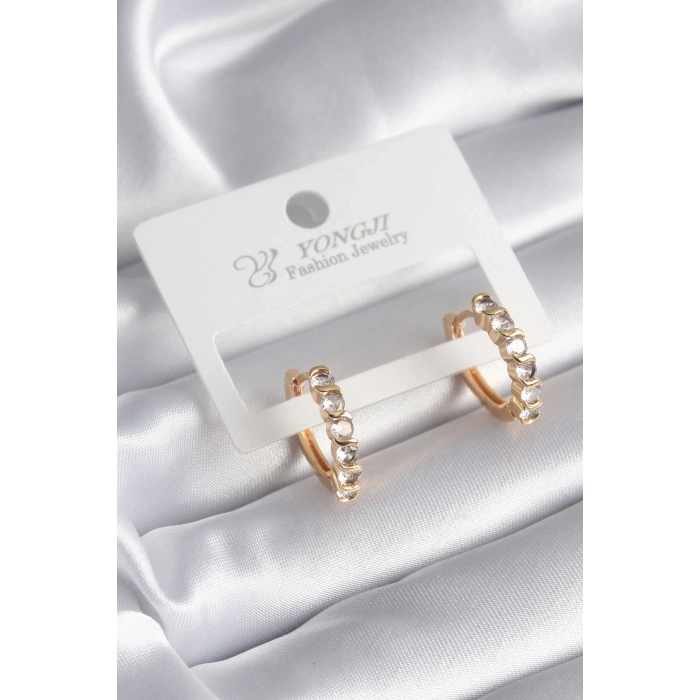 BFS Pirinç Gold Renk Zirkon Taşlı Halka Model Kadın Küpe