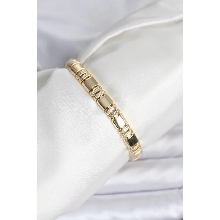 BFS Pirinç Gold Renk Zirkon Taşlı Kadın Bileklik