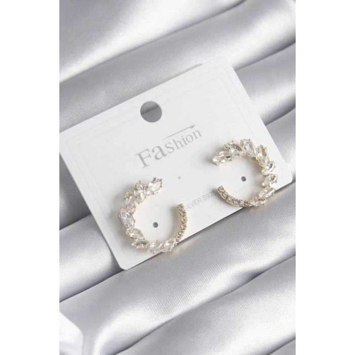 BFS Pirinç Gold Renk Zirkon Taşlı Kadın Küpe