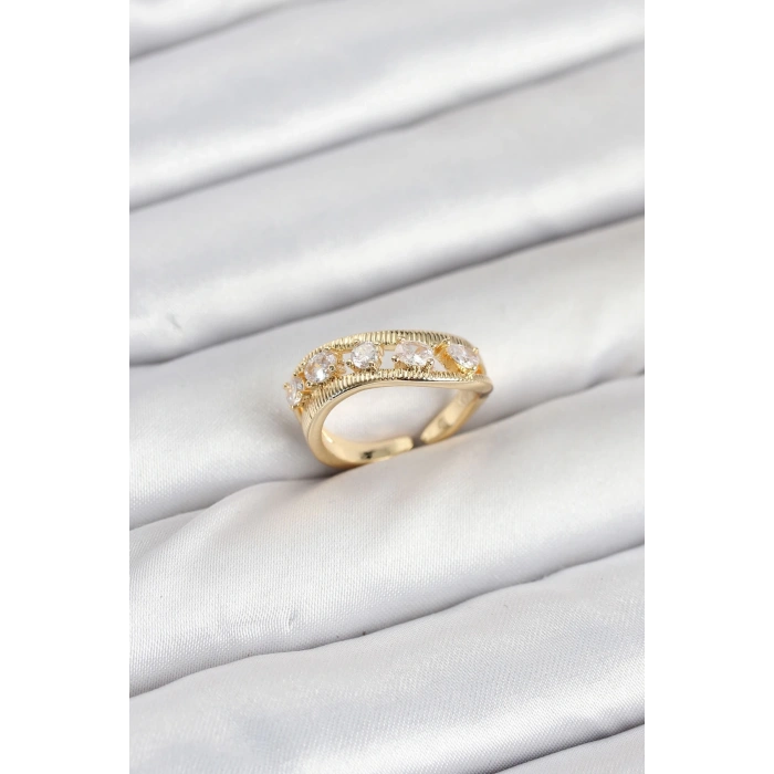 BFS Pirinç Gold Renk Zirkon Taşlı Kadın Yüzük