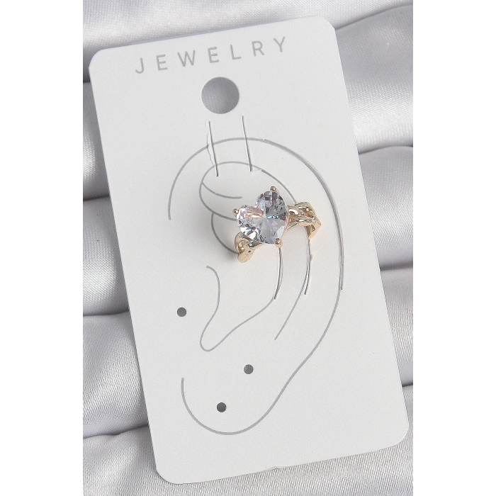 BFS Pirinç Gold Renk Zirkon Taşlı Kalp Model Kadın Kıkırdak Küpe