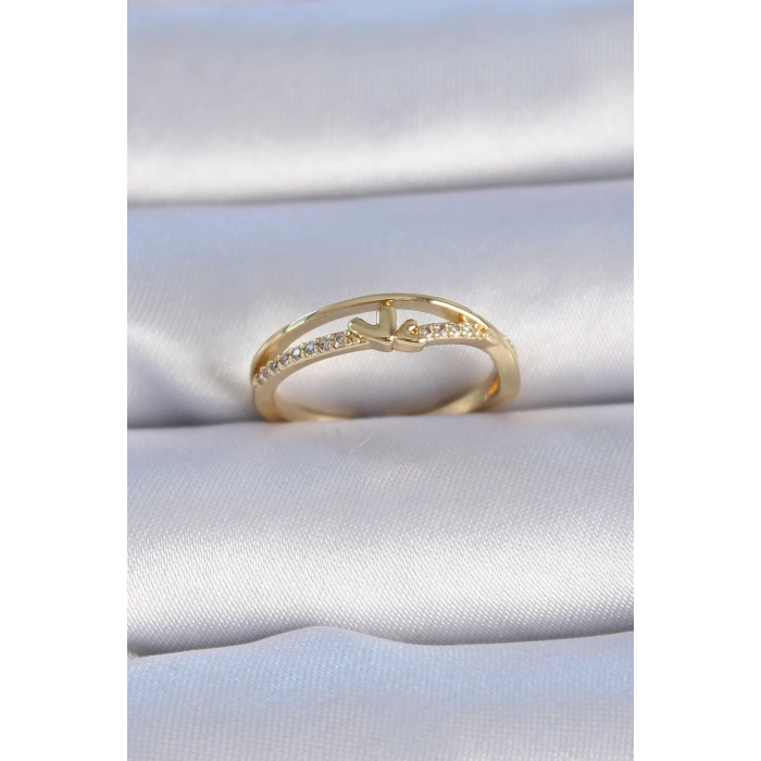 BFS Pirinç Gold Renk Zirkon Taşlı Kalp Model Kadın Yüzük