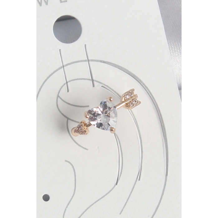 BFS Pirinç Gold Renk Zirkon Taşlı Kalp Ok Model Kadın Kıkırdak Küpe