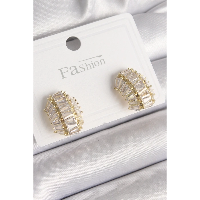 BFS Pirinç Gold Renk Zirkon Taşlı Kaplumbağa Kabuğu Model Kadın Küpe